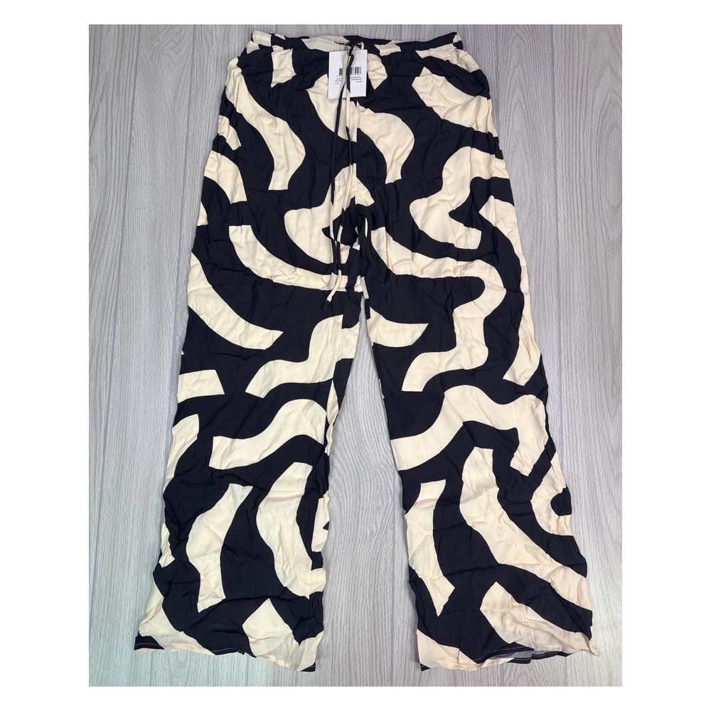 DISSH Nina Cream Drawstring Pant Black Swirl Print US Size 10 New With Tags